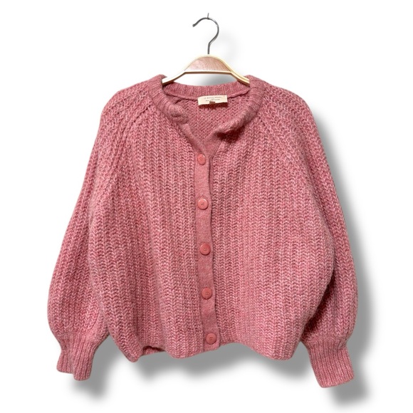 Sezane Emile Alpaca Wool Balloon Sleeve Cardigan in Molted Pink Size XS - Picture 6 of 11